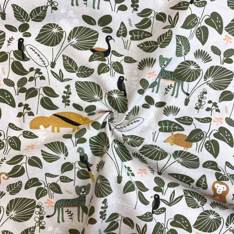 Printed Cotton TATUINE Light Greige / Rosemary